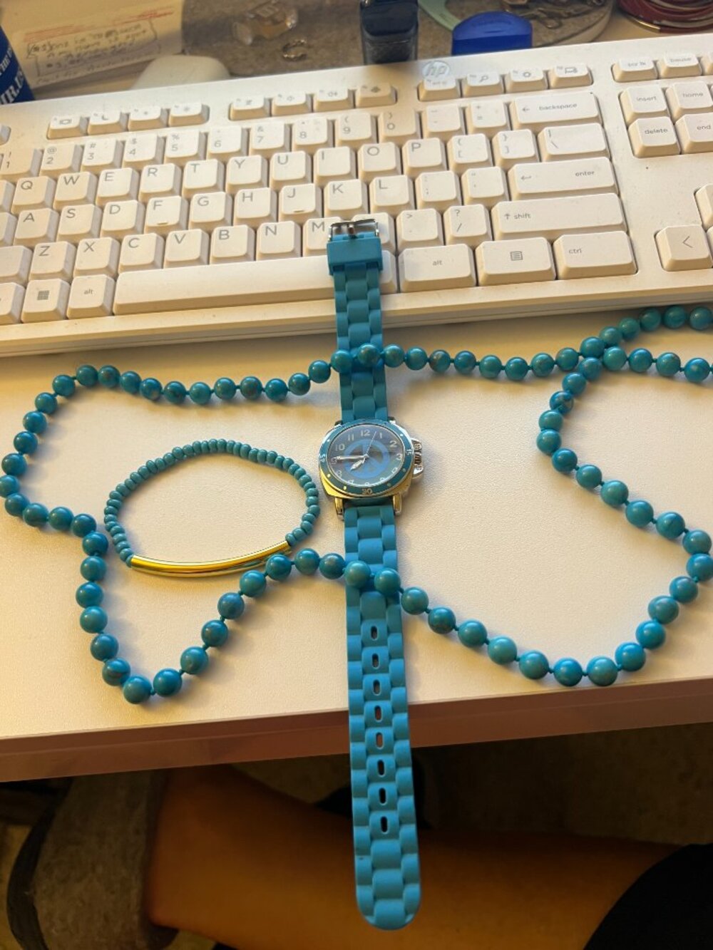 Blue Jewelry & Watch Set – Peace Face Watch + Beads
